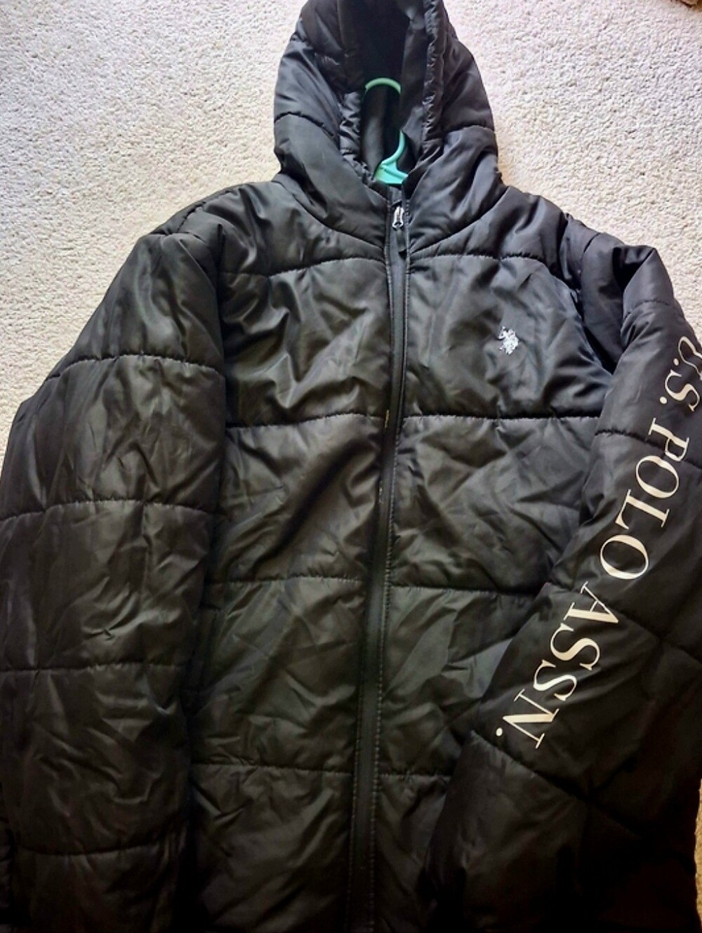 U.S. Polo Assn. Black Quilted Cozy Puffer Jacket with Hood Size 2x